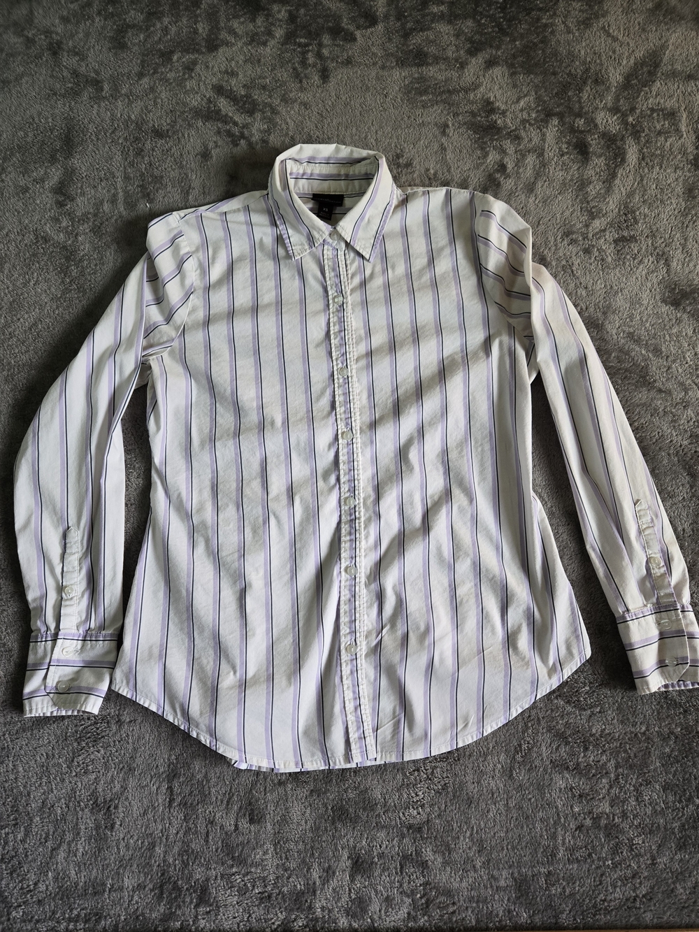 Worthington White Button-Up Shirt with Purple Stripes